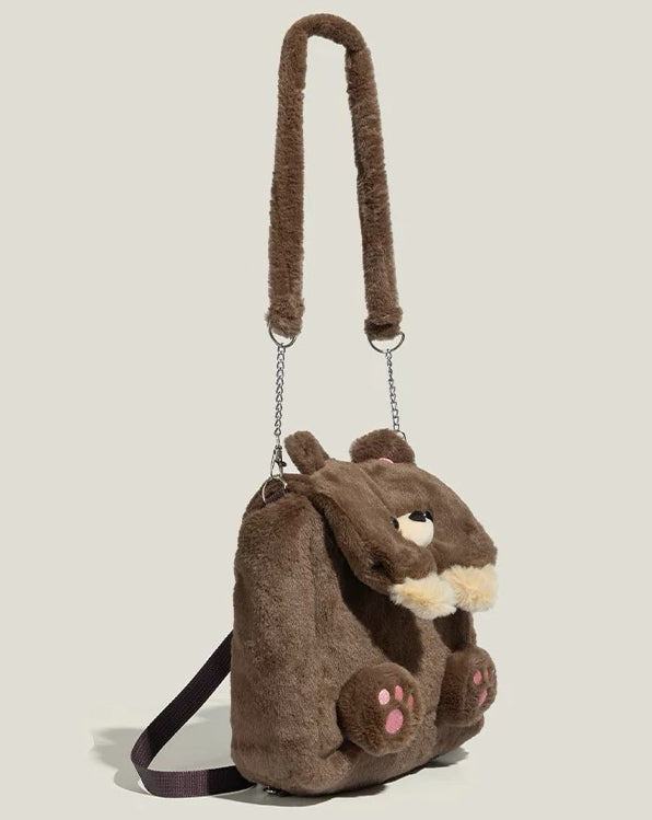 Plush Bear Backpack for Girls Cute Soft Fuzzy Shoulder Bag Winter Lolita Style Multiway