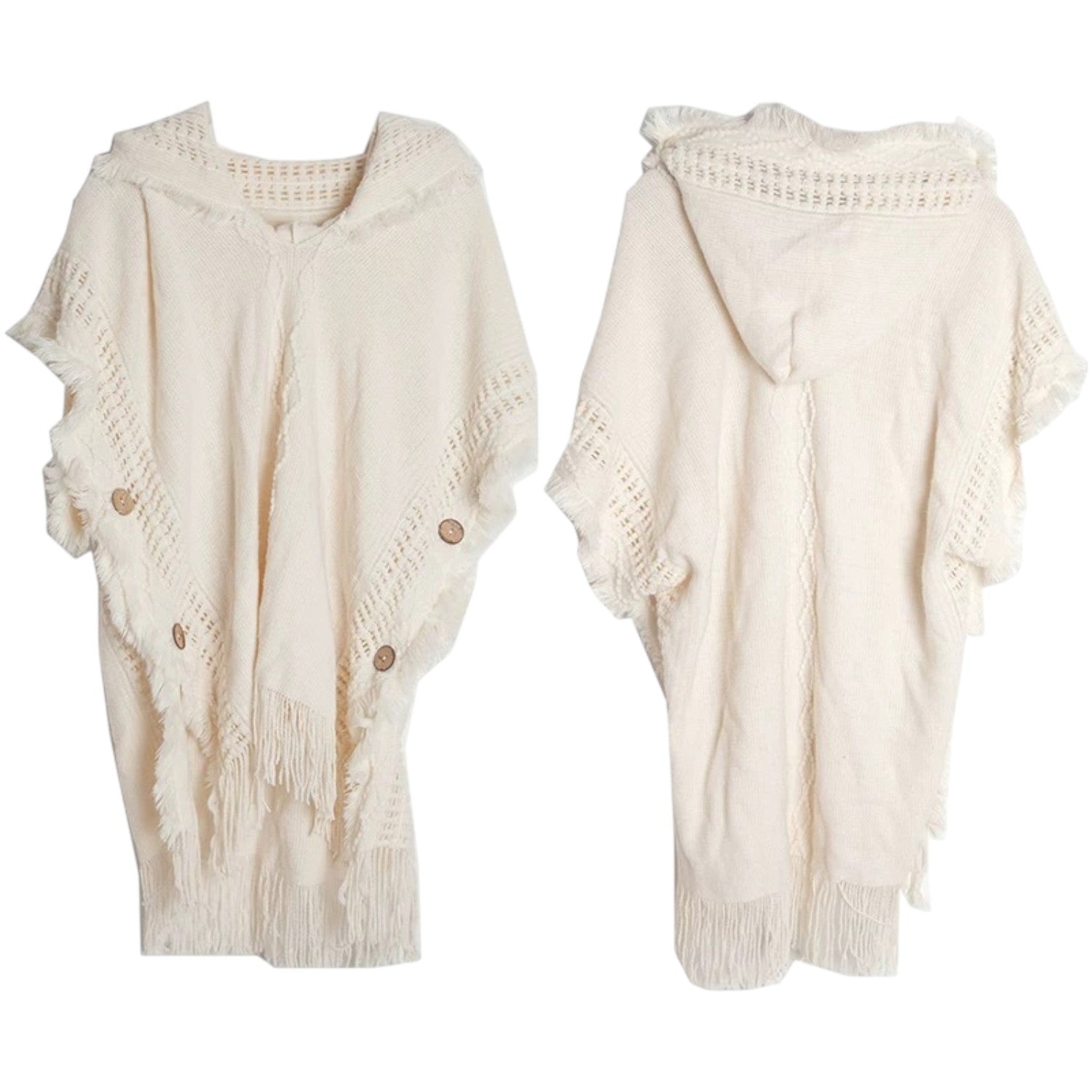 Hooded Knit Poncho Shawl with Fringe Boho Cape Wrap Scarf Cozy Fall Winter Outerwear for Women