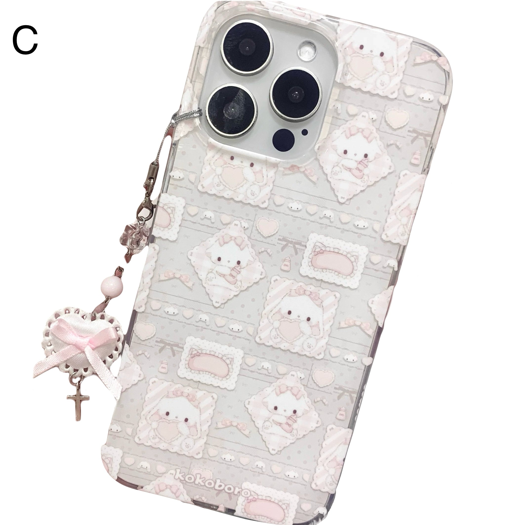 Cream patch iPhone case with baby bunny embroidery style
