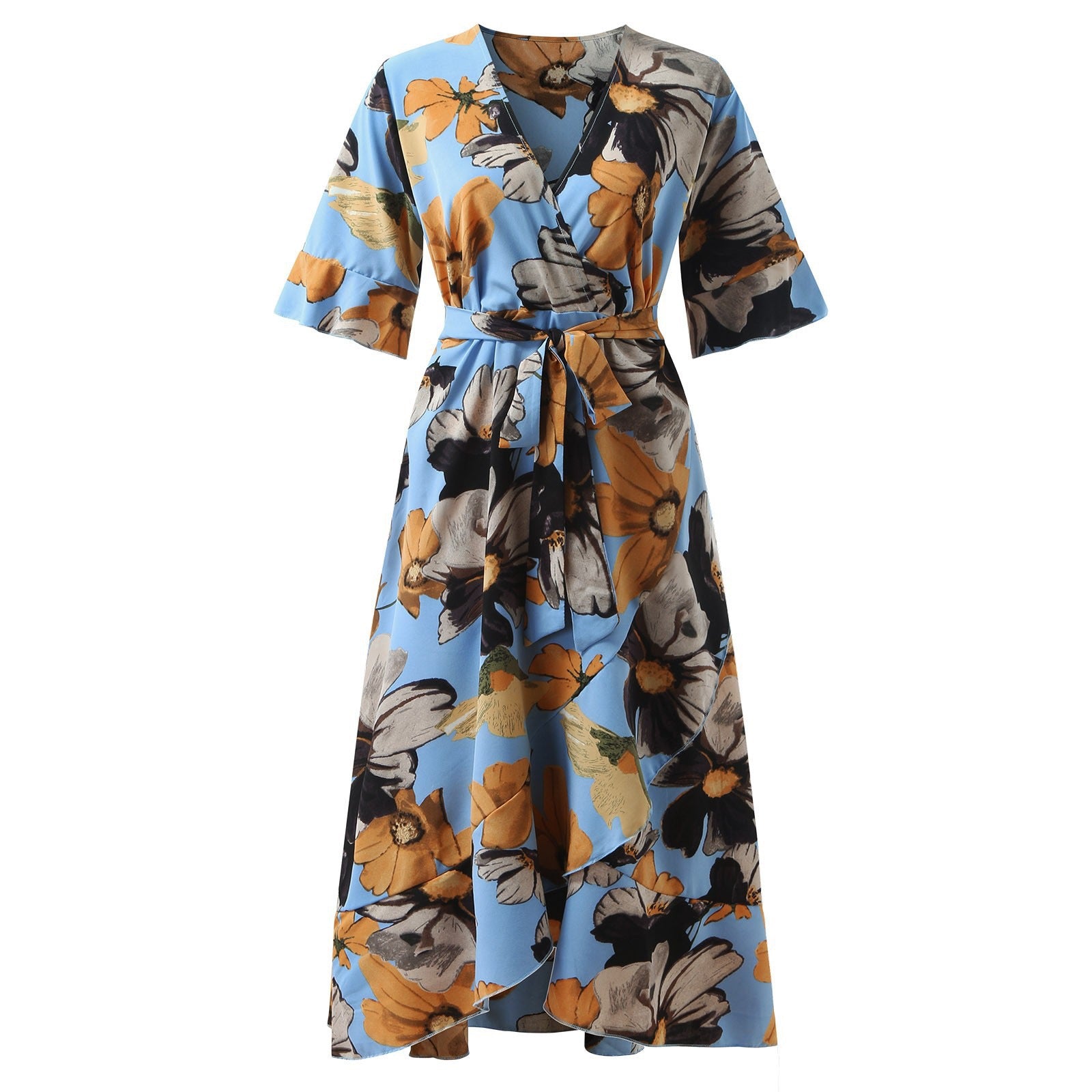 asymmetrical ruffle hem dress V-neck fishtail dress plus size