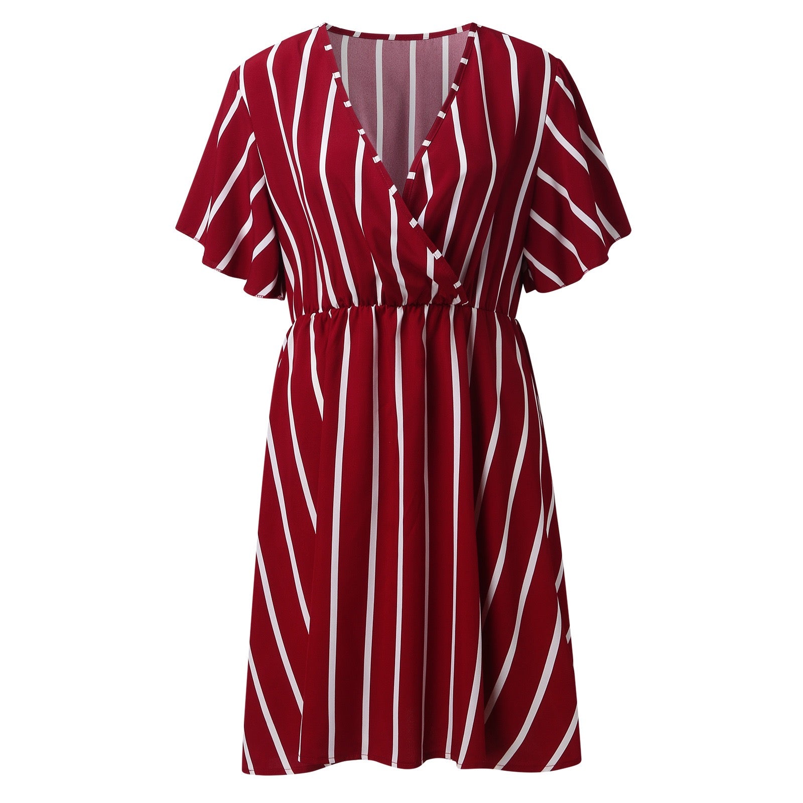 Plus Size Boho Striped V-Neck Dress for Women Short Sleeve Casual Loose Fit Waist Dress