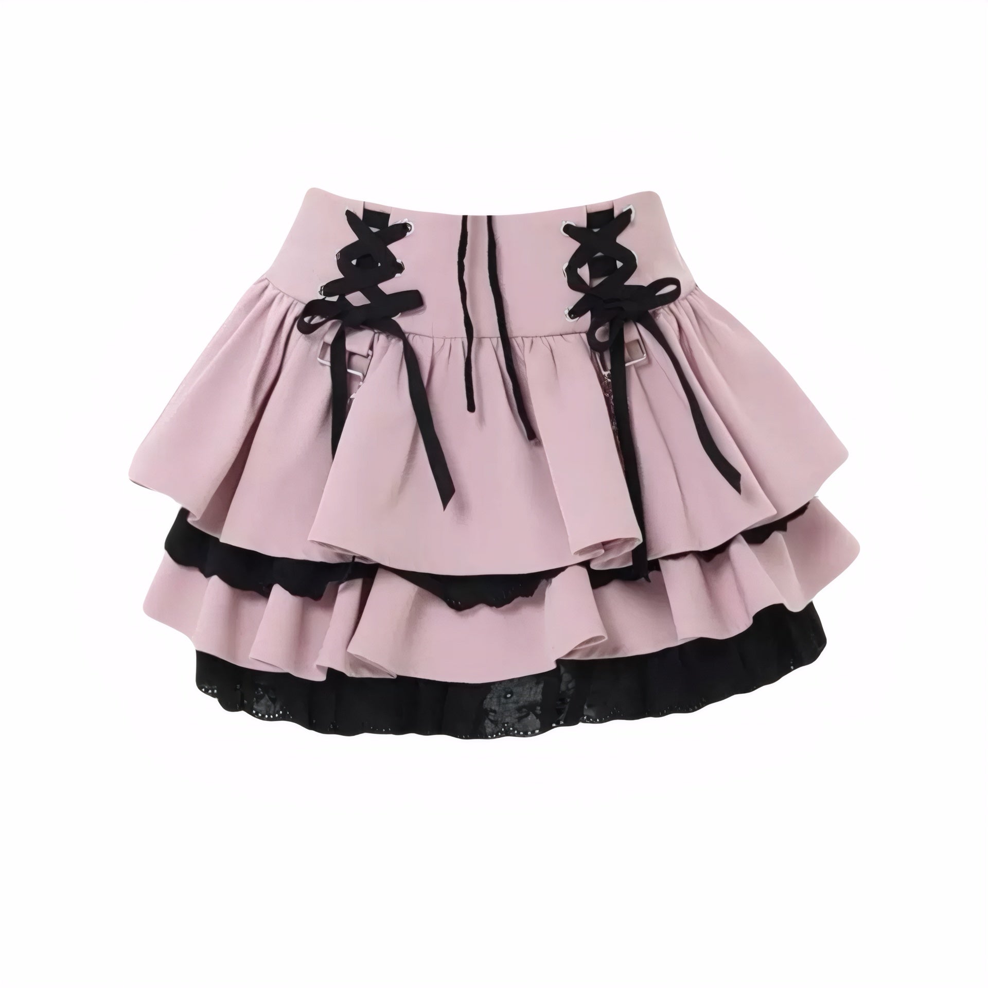 Pink and black contrast frill skirt in sweet punk fashion