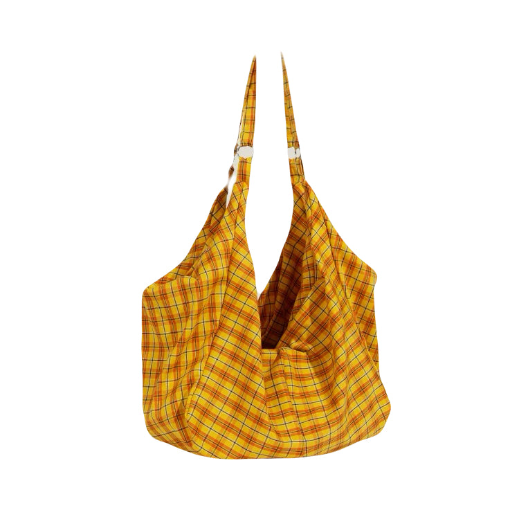 cool yellow plaid tote bag for woman big fabric shoulder bag