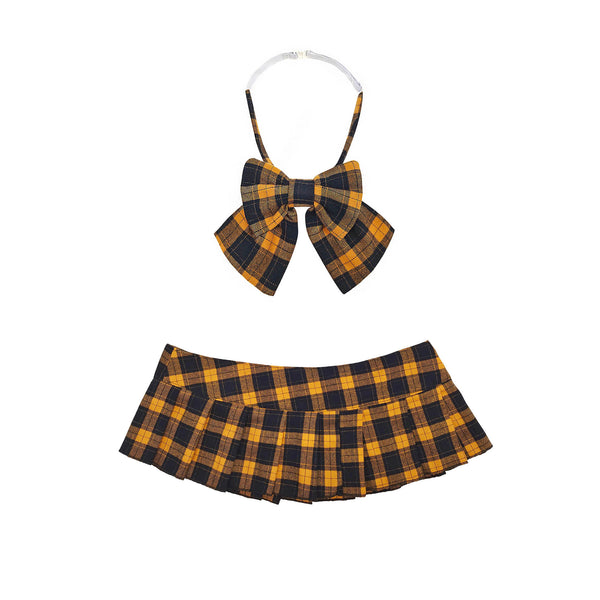 Orange Plaid Erotic Mini Skirt with Bow Tie for Cosplay plaid mini skirt sexy Halloween costume