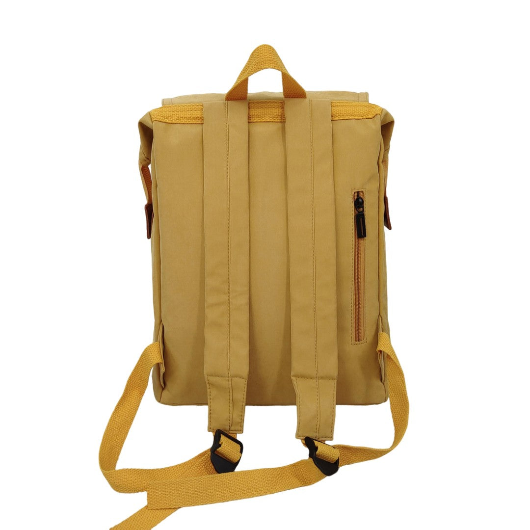 Vintage College Style Backpack Yellow Canvas School Bag with Red Buckles Casual Travel Daypack